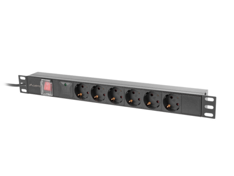 Unitate distributie alimentare PDU 19", 1U, 10A, 6 prize, negru, C14 Lanberg