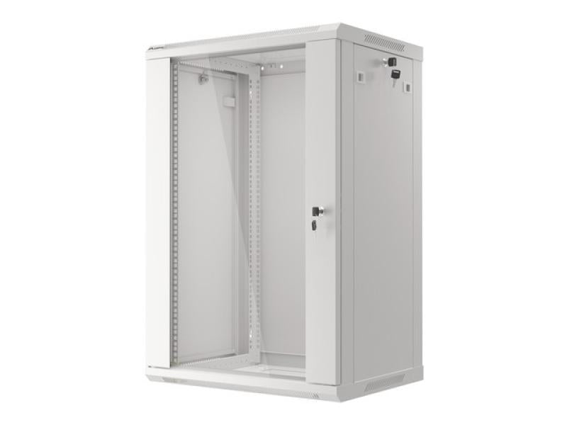 Dulap rack Lanberg 19" perete 18U / 600x450 (flat pack) cu ușă din sticlă