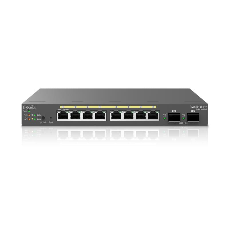 EnGenius Managed / stand-alone Desktop 8-port GbE 55W Switch (PoE+) with 2x SFP 8-port GbE PoE