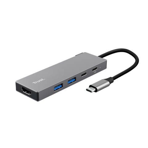 Adaptor Trust Dalyx 5-in-1 USB-C 3.2 gen 1, lungime cablu 10cm, gri