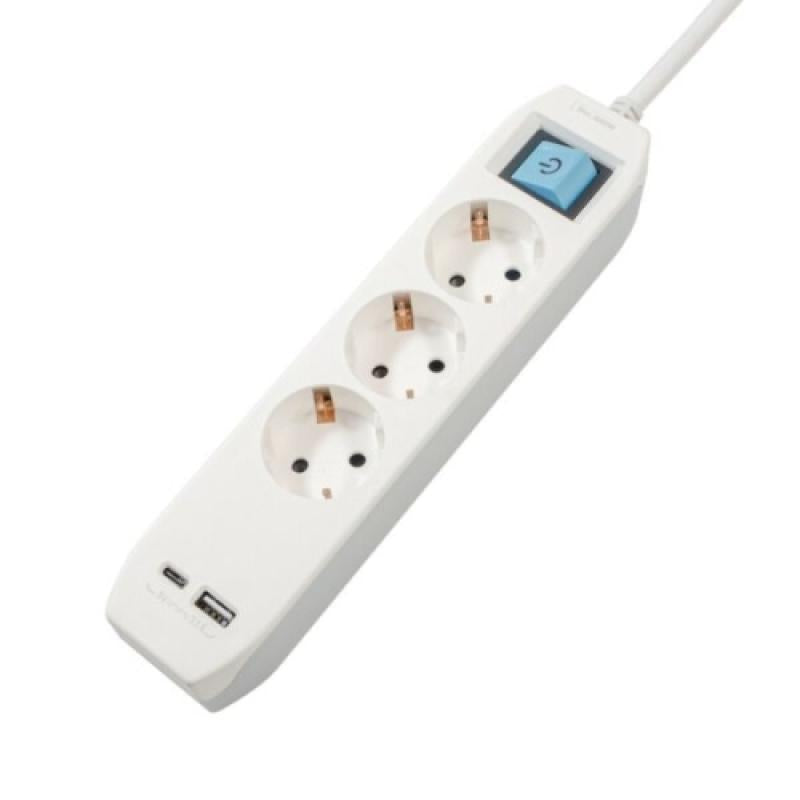 PRELUNGITOR SPACER, Schuko x 3, conectare prin Schuko (T),Type-C x1 (PP-3-18-TC-USB)