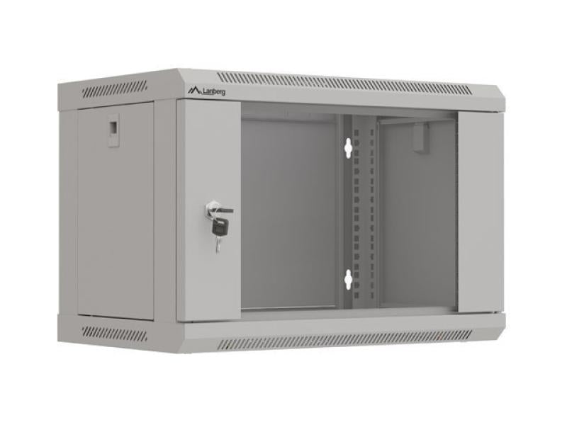 Dulap rack Lanberg de perete 19", 6U, 540x350 mm, usa din sticla, gri,