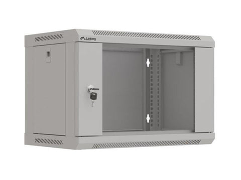 Dulap rack Lanberg de perete 19", 6U, 540x350 mm, usa din sticla, gri,