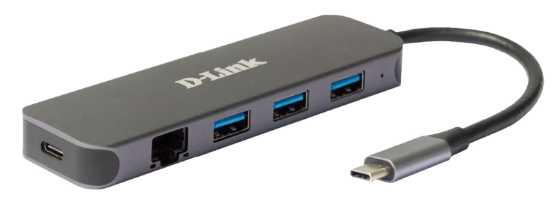 D-Link DUB-2334 5-in-1 USB-C Hub with Gigabit Ethernet and power delivery, 1* USB-C connector, 1*