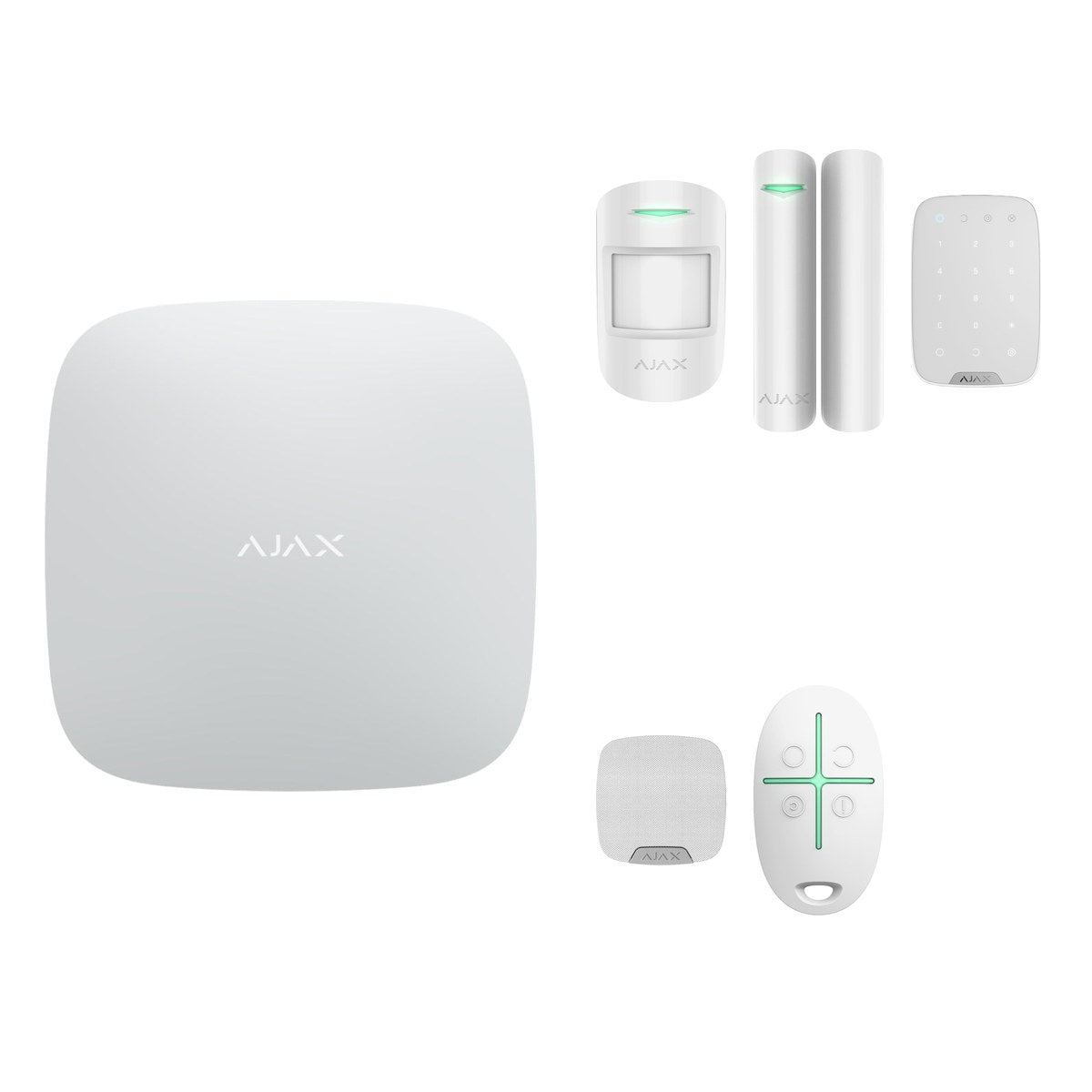 Kit alarmă wireless Ajax Hub (2G) cu tastatură, sirenă de interior, detector de mișcare, contact magnetic și telecomandă