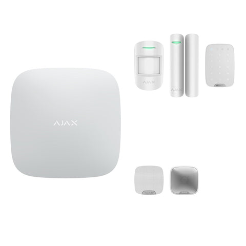 Kit alarmă wireless Ajax Hub (2G) cu tastatură, sirenă de interior și exterior, 4 detectori de mișcare și contact magnetic