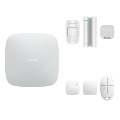 Kit alarmă wireless Ajax Hub (2G) cu detector de mișcare, contact magnetic, sirenă de interior, detector de fum, detector de inundație și telecomandă