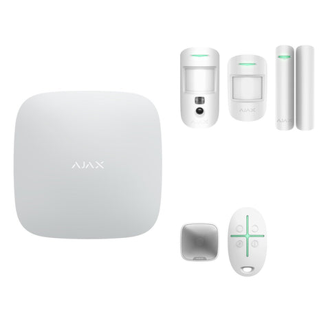 Kit alarmă wireless Ajax Hub 2 (2G) cu MotionCam, 2 detectori de mișcare, contact magnetic, sirenă de exterior și 2 telecomenzi