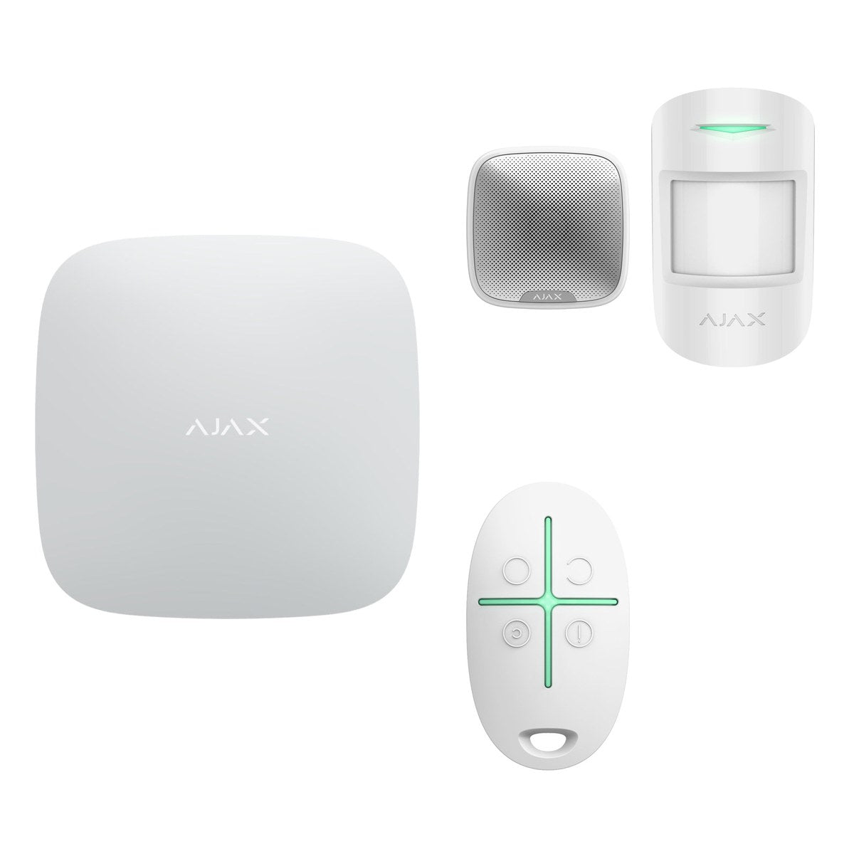 Kit alarmă wireless Ajax Hub 2 (4G) cu sirenă de exterior, 3 detectori de mișcare și telecomandă