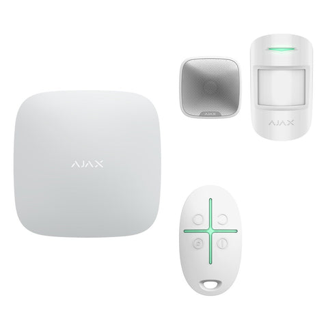 Kit alarmă wireless Ajax Hub 2 (4G) cu sirenă de exterior, 3 detectori de mișcare și telecomandă