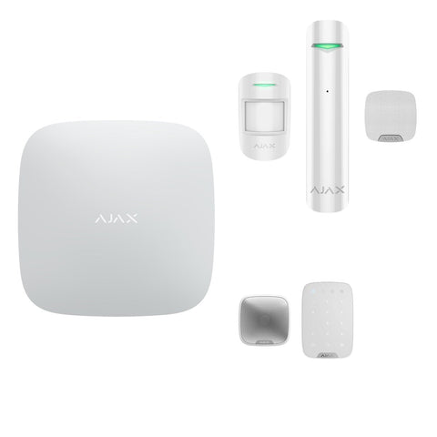 Kit alarmă wireless Ajax Hub (2G) cu tastatură, sirenă de interior și exterior, 2 detectori de mișcare și detector de geam spart