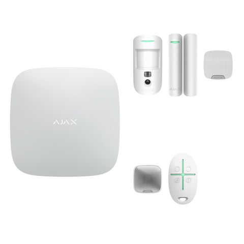Kit alarmă wireless Ajax Hub 2 (2G) cu 2 MotionCam, contact magnetic, sirenă de interior și exterior și 2 telecomenzi