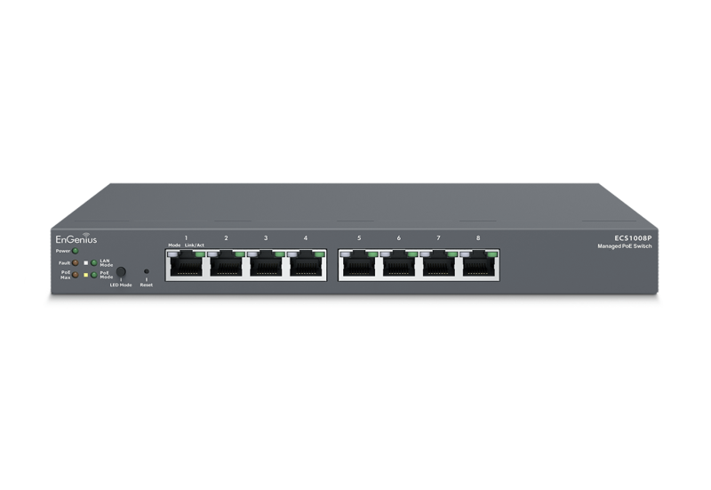 EnGenius Managed / stand-alone Desktop 8-port 55W GbE Switch (PoE) 8-port GbE PoE.af 55W L2+ DT