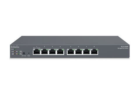 EnGenius Managed / stand-alone Desktop 8-port 55W GbE Switch (PoE) 8-port GbE PoE.af 55W L2+ DT