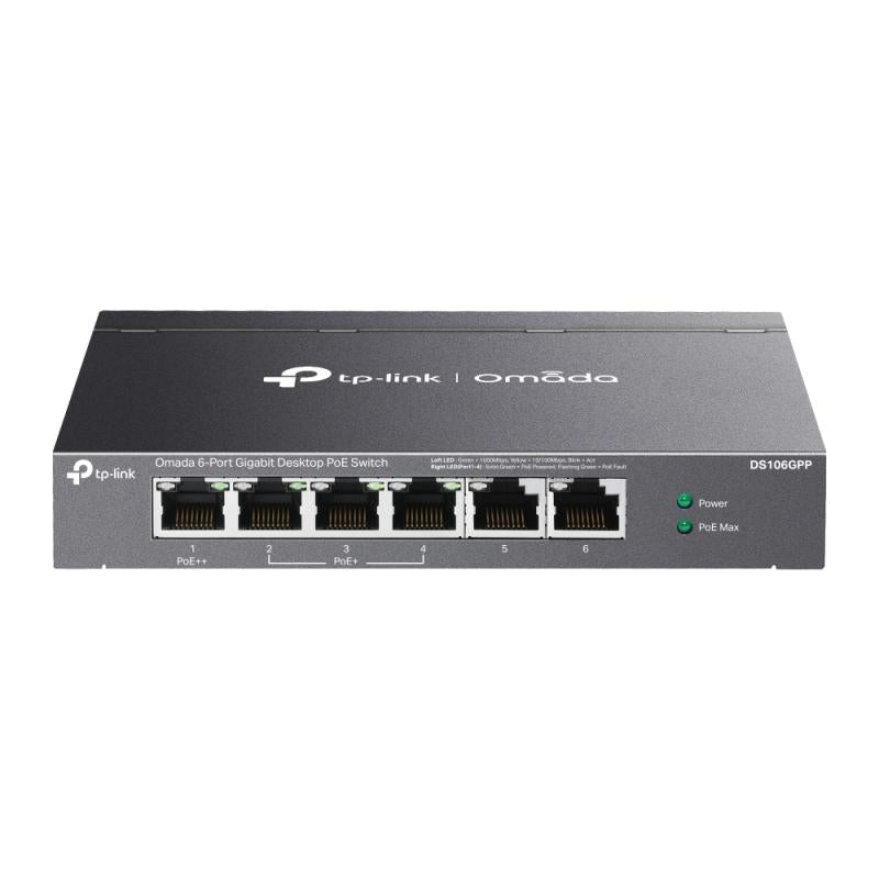 Omada 6-Port Gigabit Desktop Switch with 3-Port PoE+ and 1-Port PoE++ PORT: 1× Gigabit PoE++ Port, TP-Link