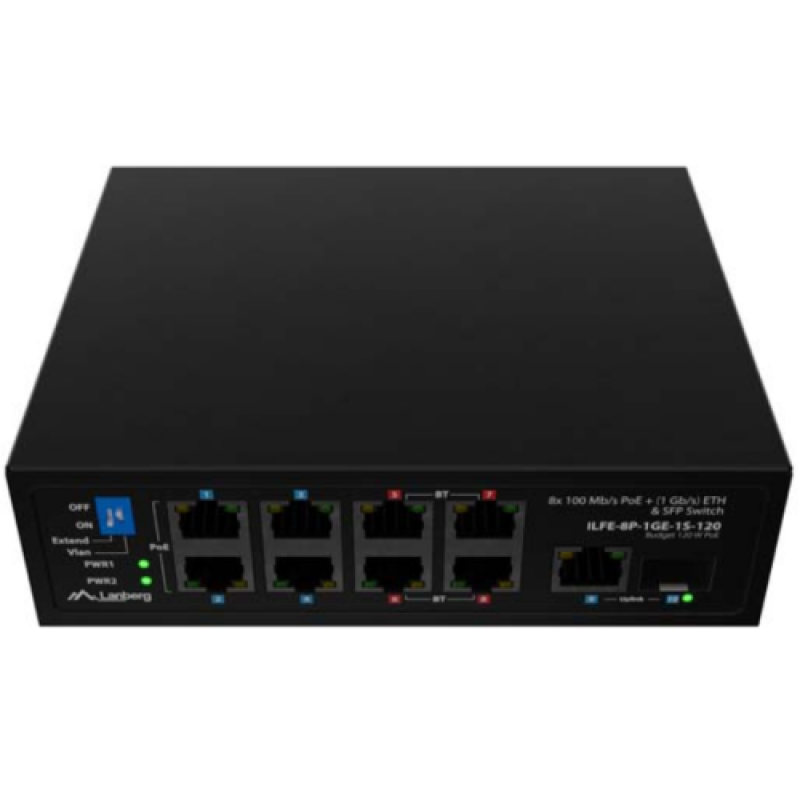 Switch Lanberg ILFE-8P-1GE-1S-120, 1x 1000BASE-T, 1x 1000BASE-X SFP