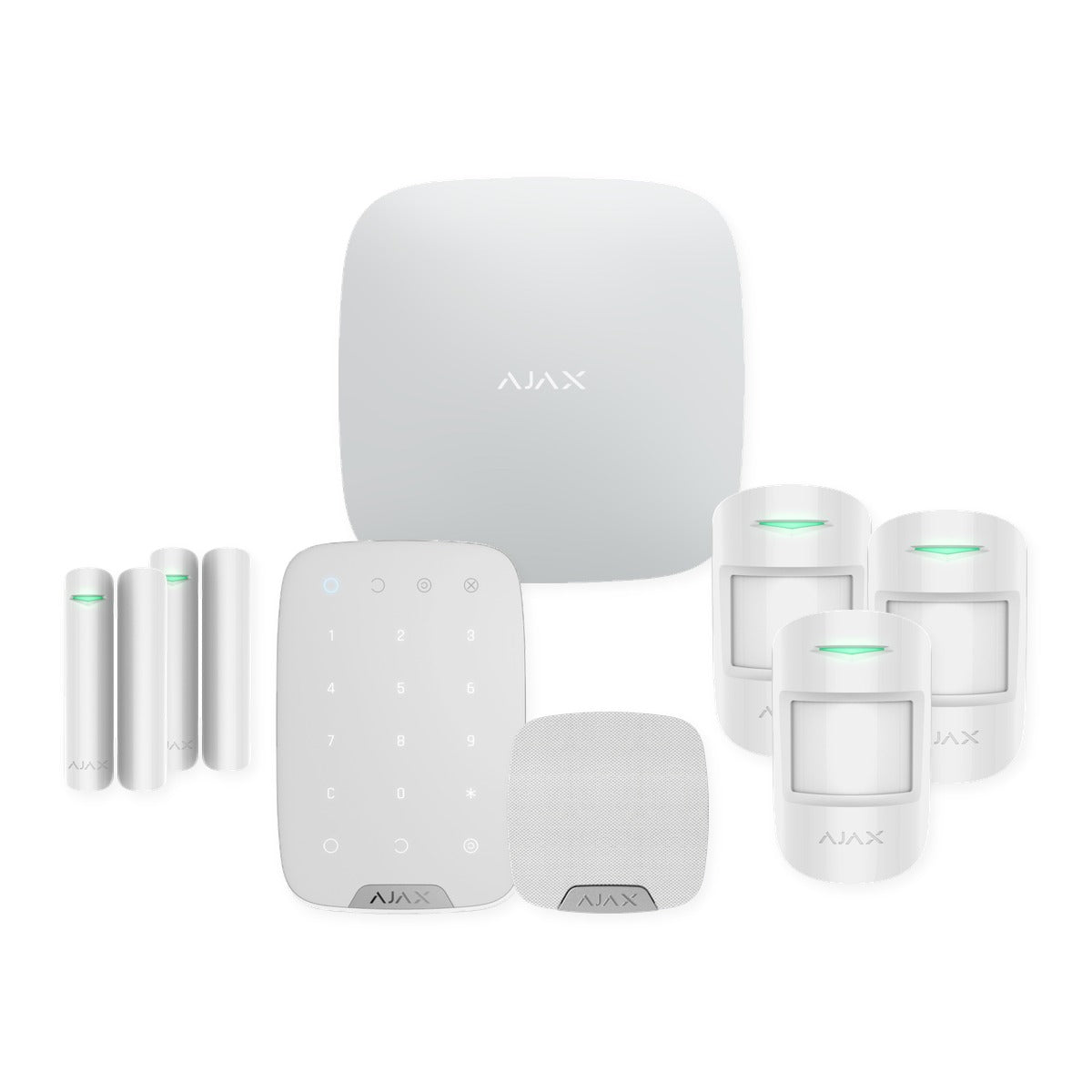 Kit alarmă wireless Ajax Hub 2 (4G) cu tastatură, sirenă interioară, 3 detectori de mișcare și 2 contacte magnetice – apartament 3-4 camere