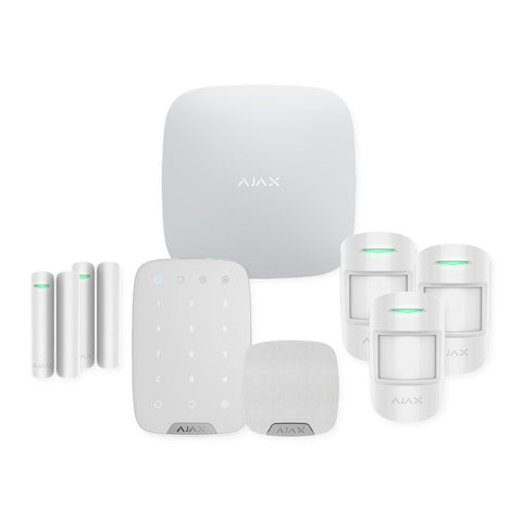 Kit alarmă wireless Ajax Hub 2 (4G) cu tastatură, sirenă interioară, 3 detectori de mișcare și 2 contacte magnetice – apartament 3-4 camere