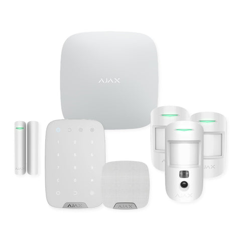 Kit alarmă wireless Ajax Hub 2 (2G) cu verificare foto MotionCam, tastatură, sirenă, 2 detectori de mișcare și contact magnetic