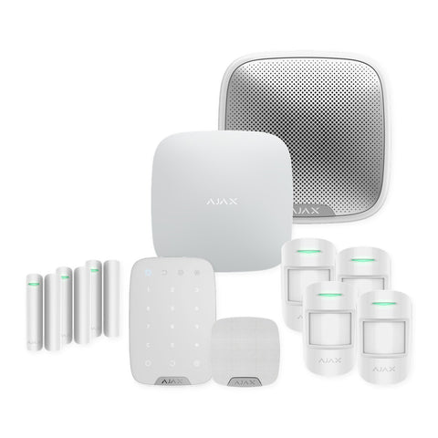 Kit alarmă wireless Ajax Hub 2 (4G) cu tastatură, sirenă interioară și exterioară, 4 detectori de mișcare și 3 contacte magnetice – casă P+1