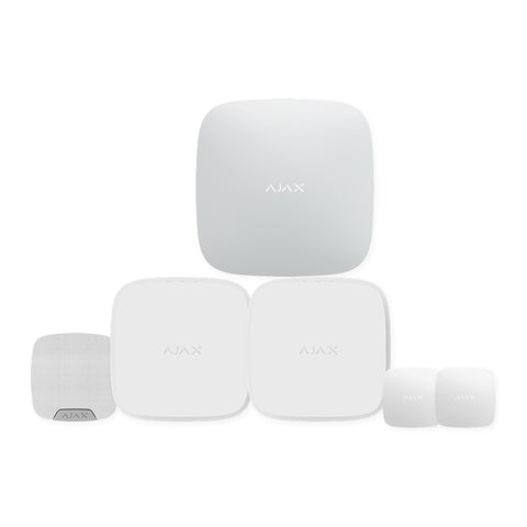Kit siguranță wireless Ajax Hub 2 (2G) cu 2 detectori de fum și temperatură FireProtect 2, 2 detectori de inundație LeaksProtect și sirenă interioară