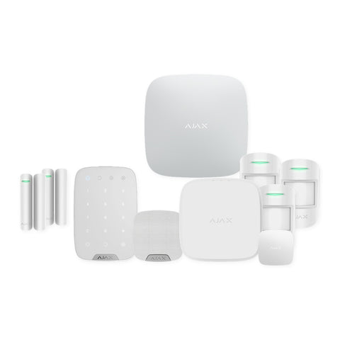 Kit alarmă wireless Ajax Hub 2 (4G) cu tastatură, sirenă, 3 detectori de mișcare, 2 contacte, detector de fum FireProtect 2 și detector de inundație