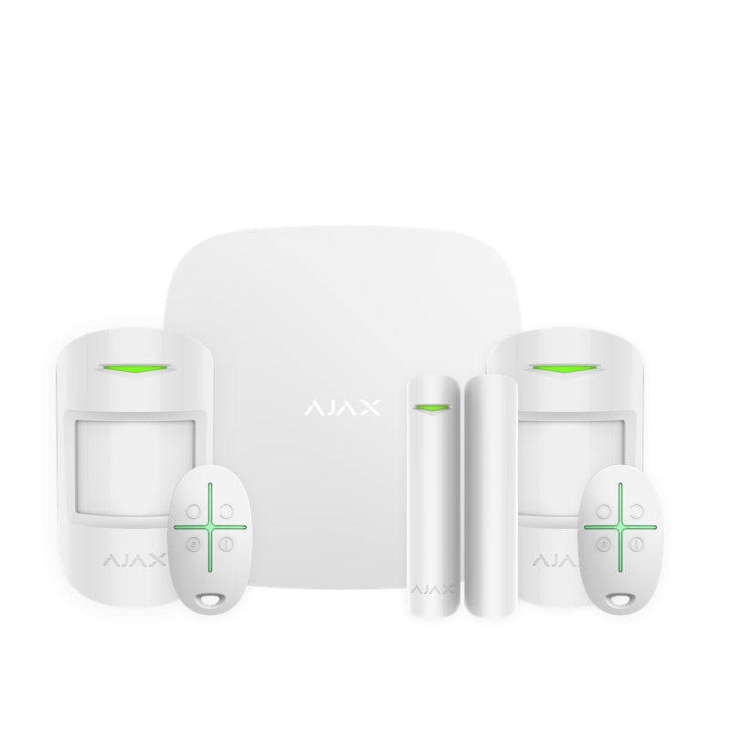 Kit alarmă wireless Ajax Hub 2 (2G) cu 2 detectori de mișcare, contact magnetic și 2 telecomenzi – Home/Office Tip A1, alb