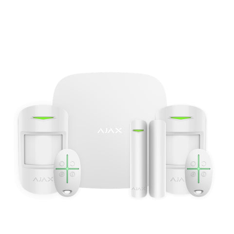 Kit alarmă wireless Ajax Hub 2 (2G) cu 2 detectori de mișcare, contact magnetic și 2 telecomenzi – Home/Office Tip A1, alb