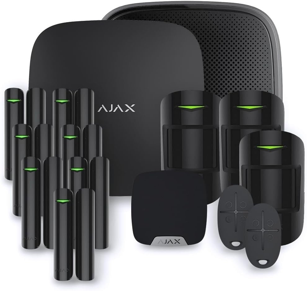 Kit alarmă wireless Ajax Hub 2 (4G) cu 2 sirene, 3 detectori de mișcare și 7 contacte – Home/Office Tip E, negru