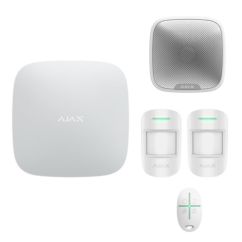 Kit alarmă wireless Ajax Hub 2 (2G) cu sirenă de exterior, 2 detectori de mișcare și telecomandă