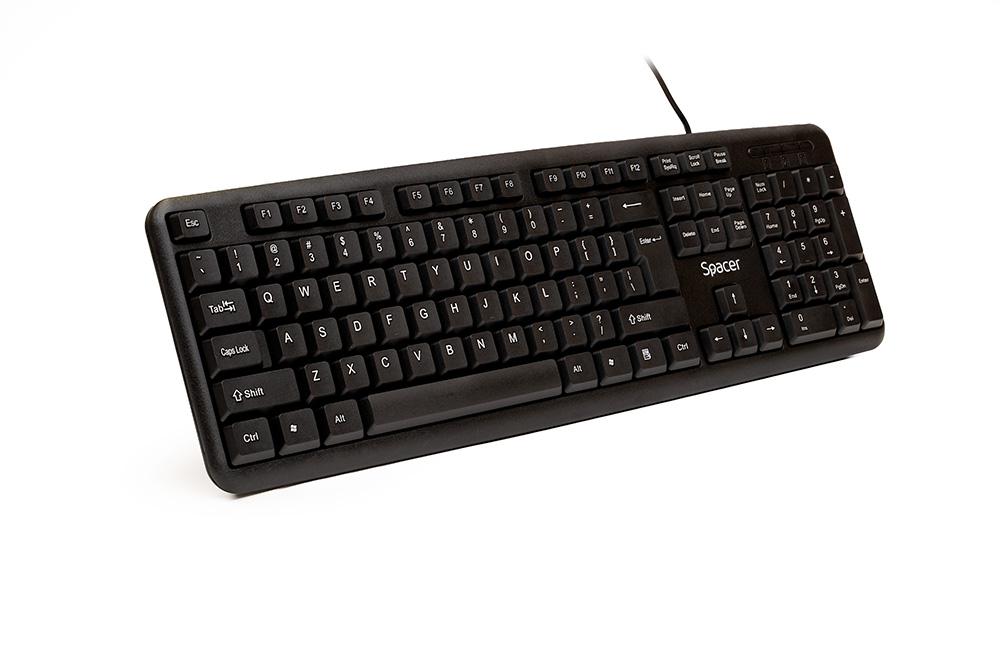 Tastatură Spacer SPKB-S62 cu fir, USB, 104 taste, anti-spill, negru