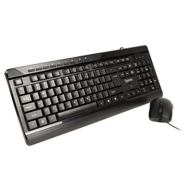 KIT Spacer, tastatura cu fir multimedia 104 taste (+ 9 taste multimedia) + mouse rezolutie