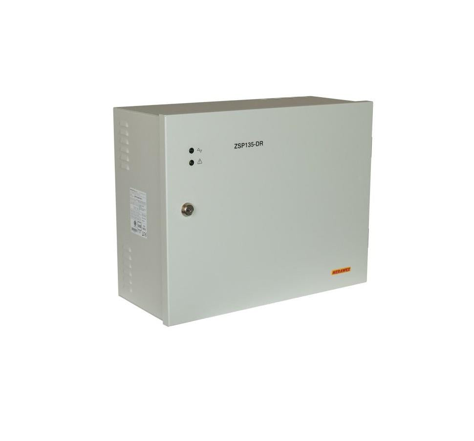 Sursă Merawex de alimentare pentru sisteme de detectie incendiu 24V/5A in cutie metalica, loc pentru 2