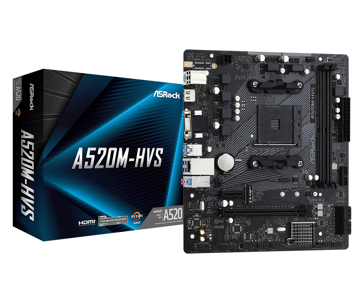 Placă de baza AsRock A520M-HVS AM4 Supports AMD AM4 Socket Ryzen™ 3000
