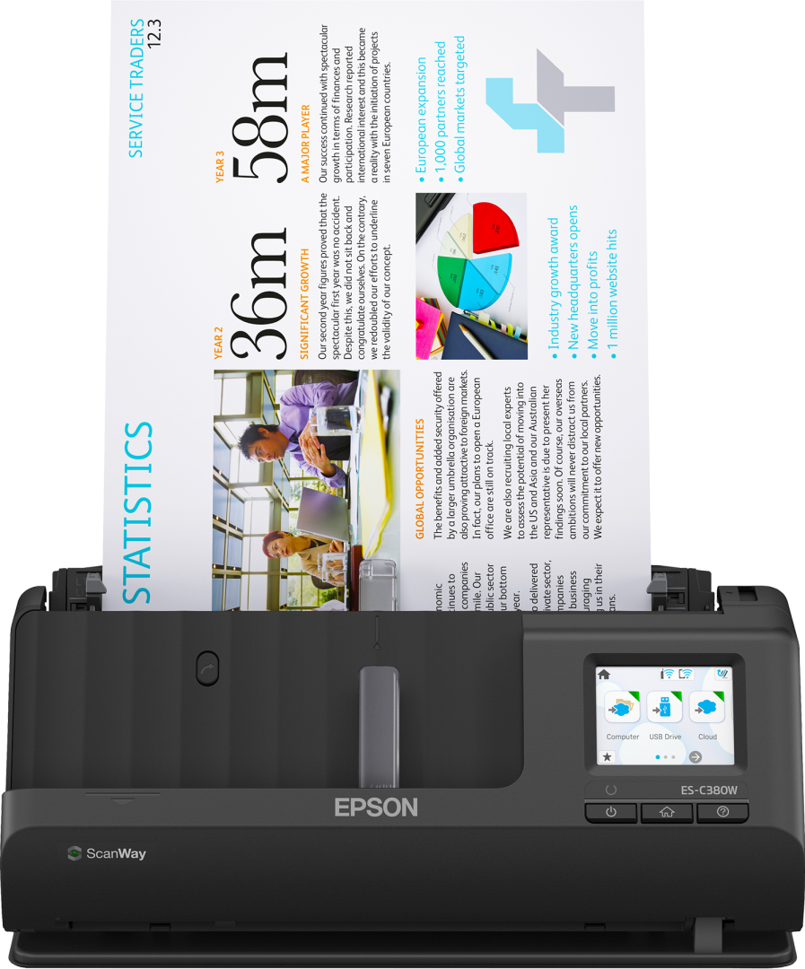 EPSON ES-C380W A4 Compact Network Sheetfed Scanner, PC-FREE scan