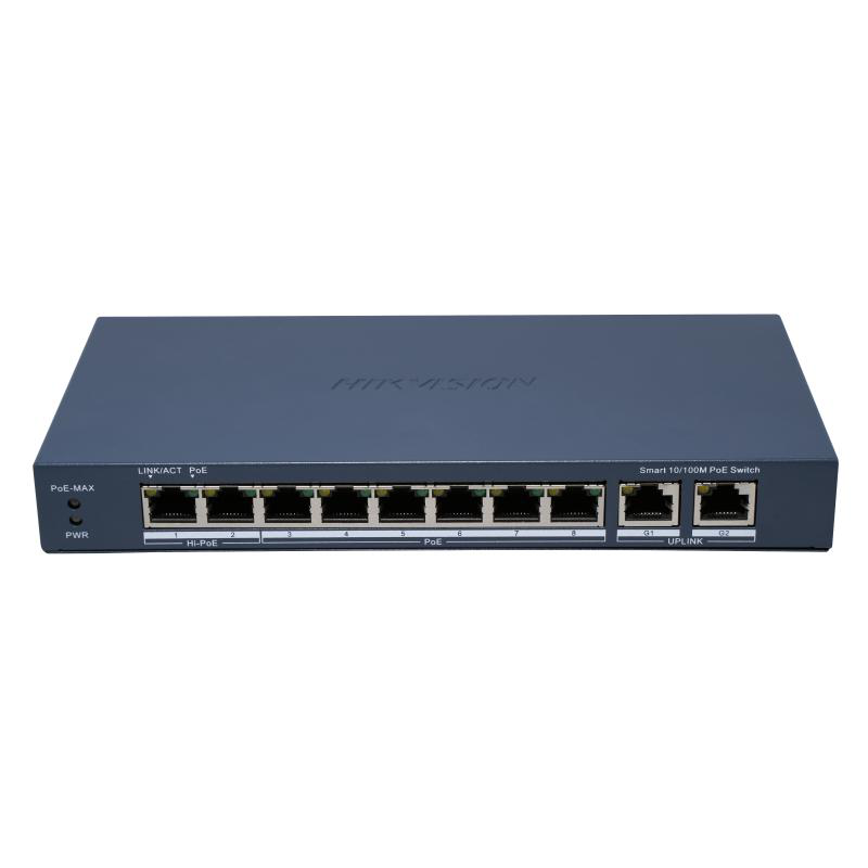 Switch PoE Hikvision DS-3E1310HP-EI(B): 8 x 10/100M PoE Ports