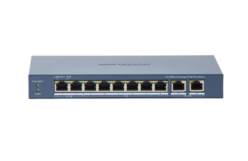 Switch PoE Hikvision DS-3E0310HP-E(C): 8 × 10/100 Mbps PoE port