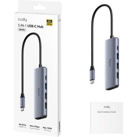 CUDY 5-IN-1 USB Hub, Aluminium housing (UH405)