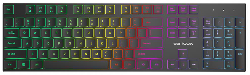 Tastatură Serioux office cu iluminare * Mod: USB cu fir * Număr tastă: 104 * Material: ABS * Culoare: Negru