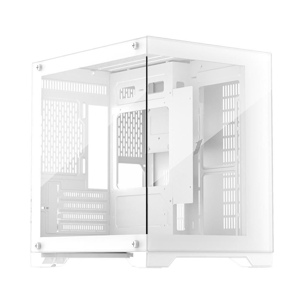 Carcasă 1STPLAYER MV5 TP Cube Tower ALB, Tempered Glass