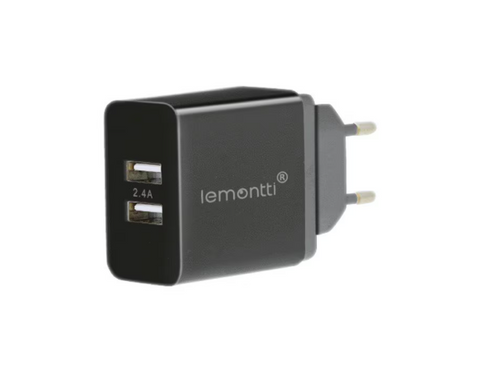 Lemontti Incarcator Retea 2.4A 2 porturi USB-A Negru