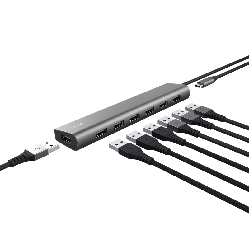 Hub Trust Halyx, 7 porturi USB 3.2 Gen 1, material aluminiu
