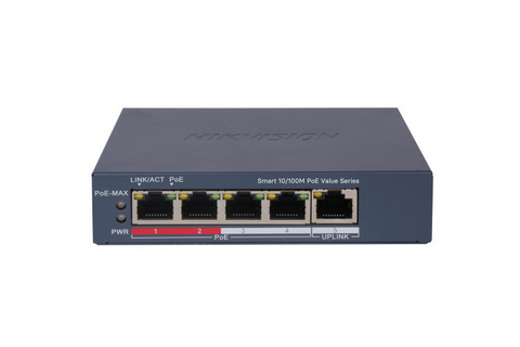 Switch PoE Hikvision DS-3E1105P-EI/M(V2), 4 × 10/100 Mbps PoE port