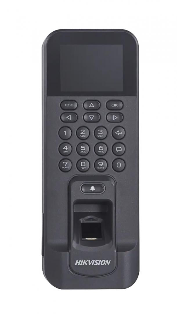 Controler de acces biometric stand alone Hikvision cu tastatura si cartele de proximitate MIFARE,