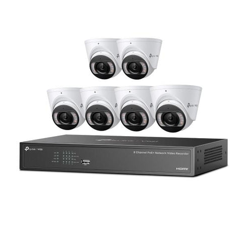 KIT TP-LINK VIGI NK8MP-T6425-2T contine: 6x VIGI 4MP Full-Color Turret IPC si 1x 8 Channel PoE+ NVR