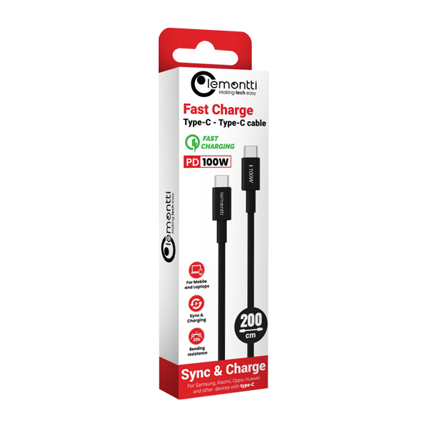 Cablu Lemontti Fast Charge Type-C la Type-C, PD, 100W, lungime 2m