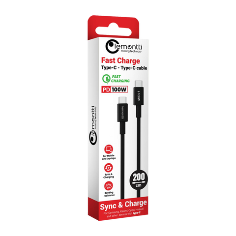 Cablu Lemontti Fast Charge Type-C la Type-C, PD, 100W, lungime 2m