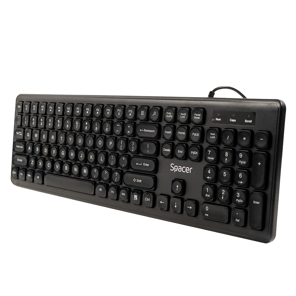 Tastatură Spacer cu fir USB, 104 taste, silentioasa