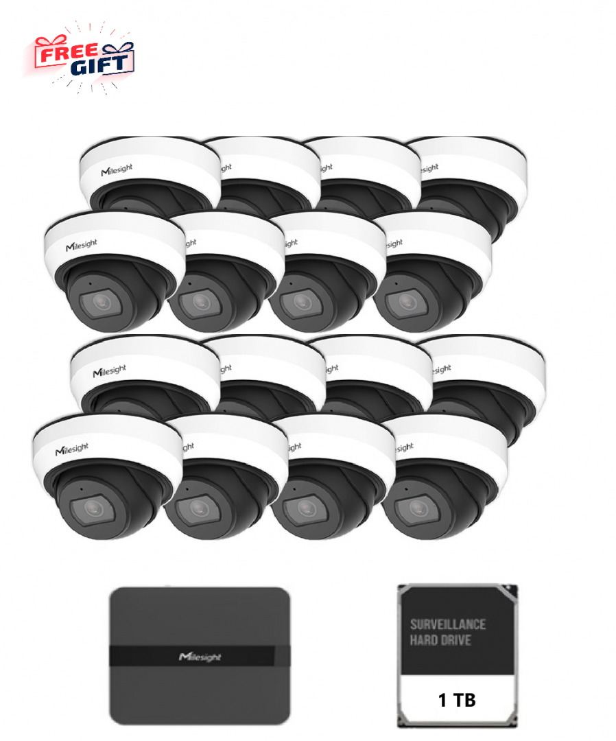 Kit Milesight technology supraveghere video Milesight 16 camere Dome MS-C2973-PD + 1 NVR MS- N5016-PE