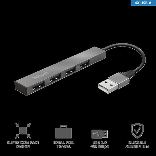 Adaptor Trust Halyx Aluminium 4-Port Mini USB Hub Specifications General Storable cable no Number